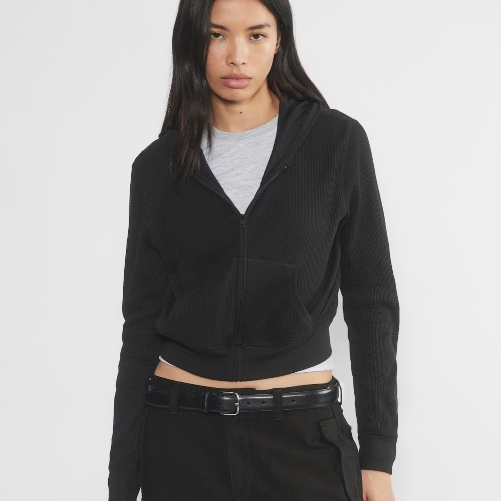 TNA Aritzia Waffle Knit Zip Hoodie Size XXS (Fits XS/S) Soft Zip Hoodie Babaton - Picture 2 of 14
